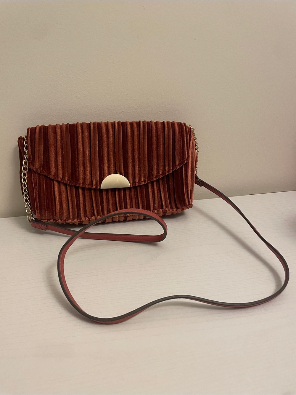 a new day Rust Pleated Velvet Crossbody with Gold Accent